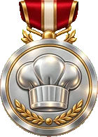 A silver badge with a chef's hat